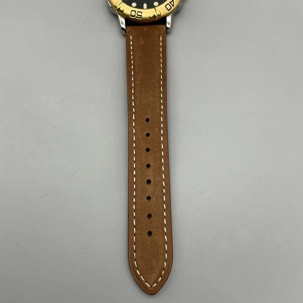 Gruen 321-2175 Mens Watch 40mm Gold Bezel Brown Leather Date New Battery